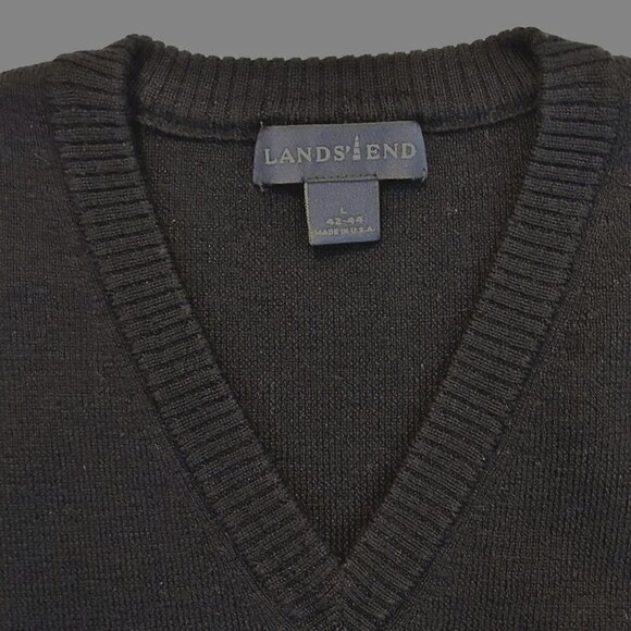 VTG 90's Lands End Sweater Vest Men's Size L Black Pullover - Golf Style #P1492 - Picture 2 of 9